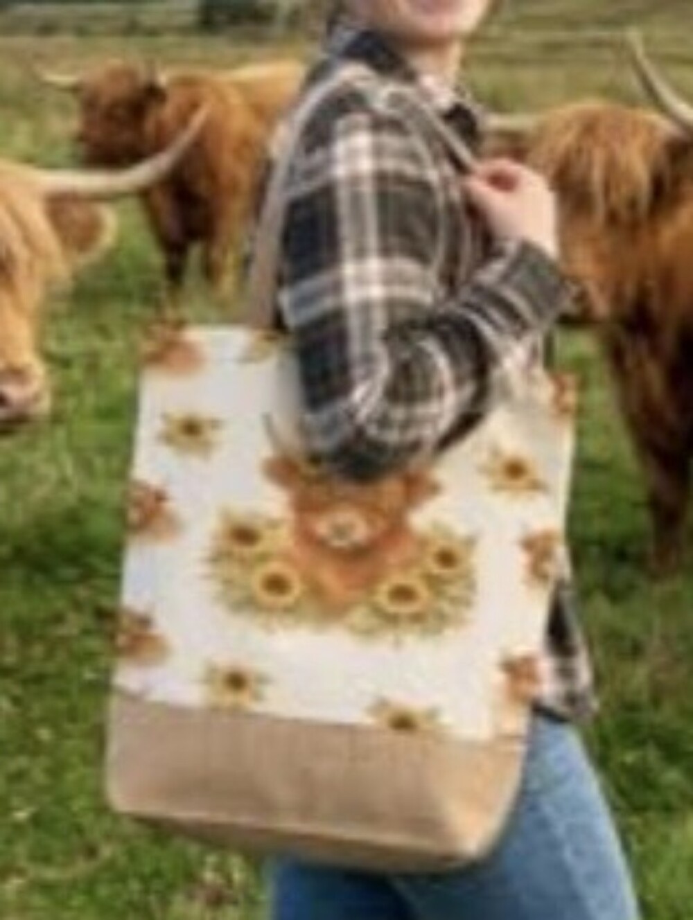 Highland Cattle Sunflower Totebag White